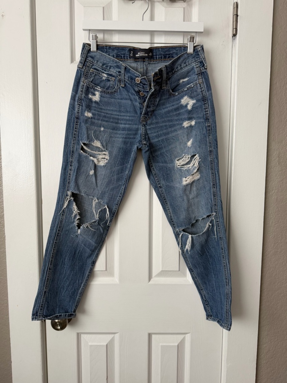 Hollister Distressed Boyfriend Jeans in Medium Blue Wash